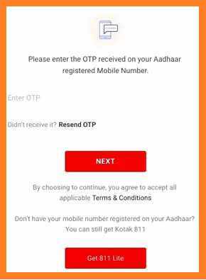 Enter OTP Kotak811 Account