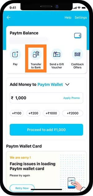 Transfer money from Paytm Wallet